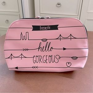 Benefit NIP cosmetic bag with “hello gorgeous”. Double zipper pulls